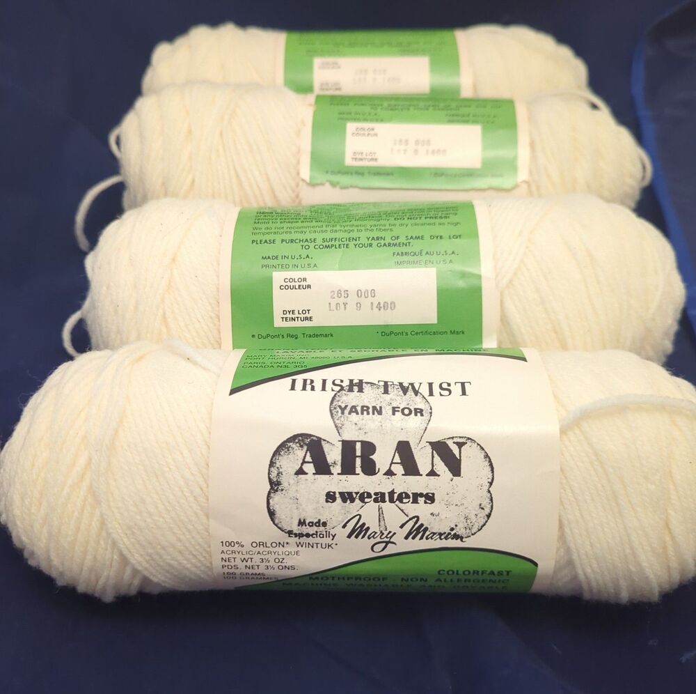 Lot of 8 Vintage Mary Maxim Aran Irish Twist Yarn 3.5oz No Barcode Ivory